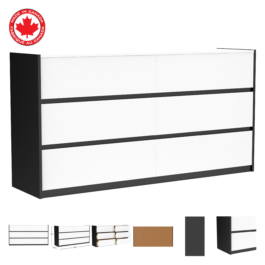 Farona 6 drawer double dresser for bedroom decoration, java & white
