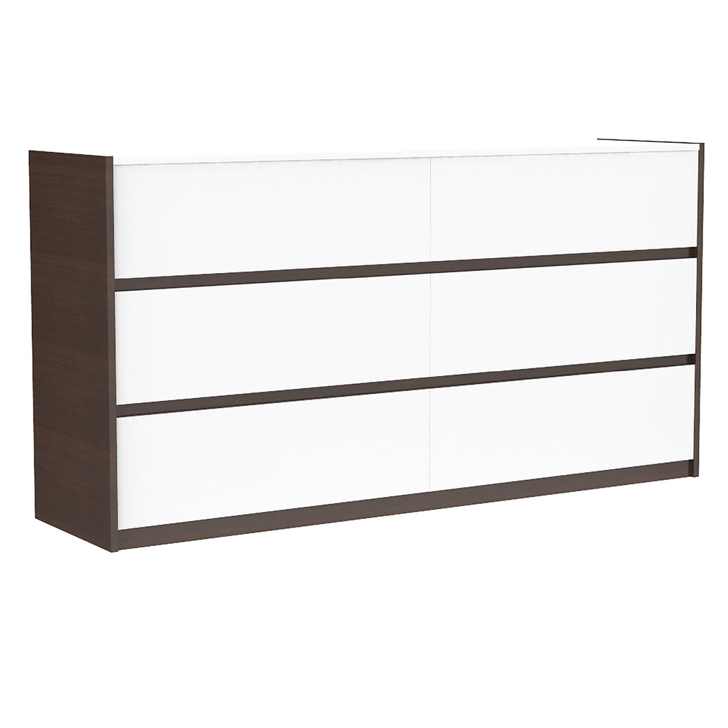 Farona 6 drawer double dresser for bedroom decoration, walnut & white