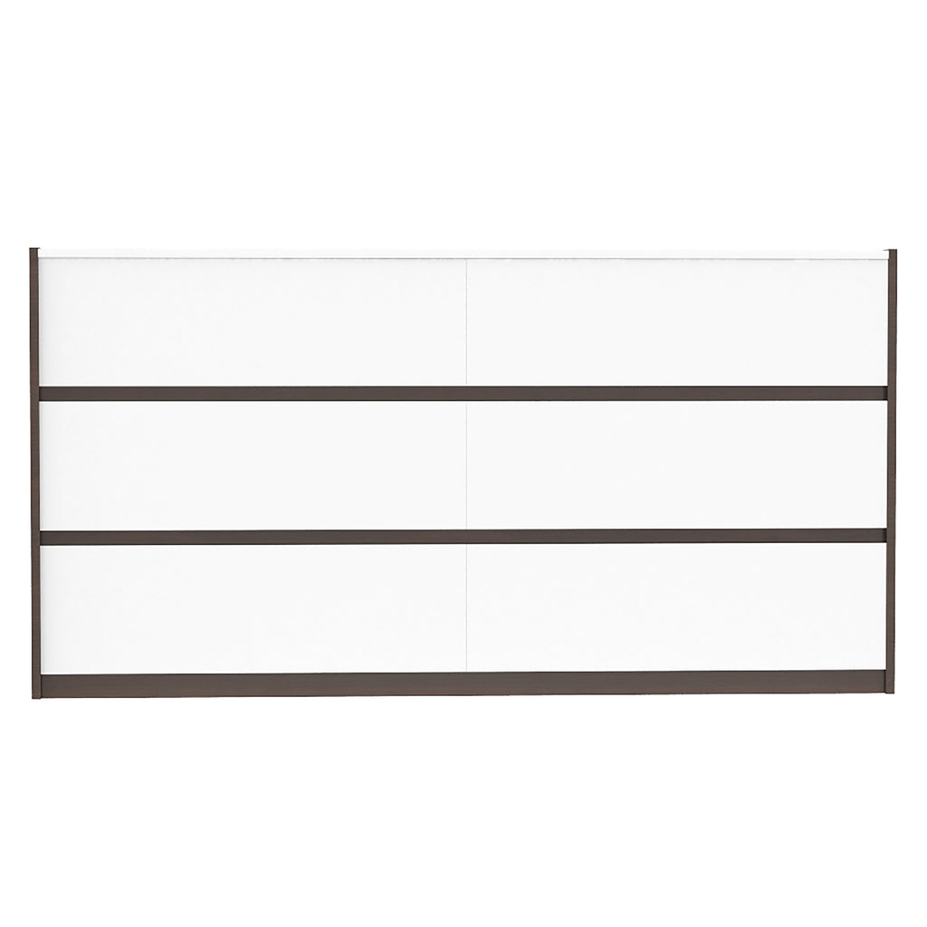 Farona 6 drawer double dresser for bedroom decoration, walnut & white