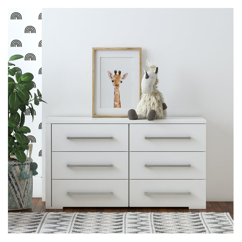joanna 6-drawer small double dresser organization for home decoration, white