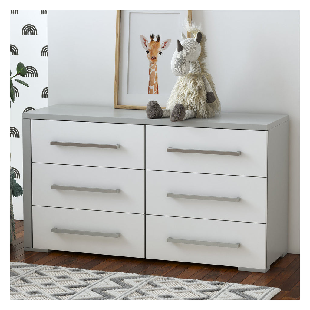 joanna 6-drawer small double dresser organization for home decoration, grey & white