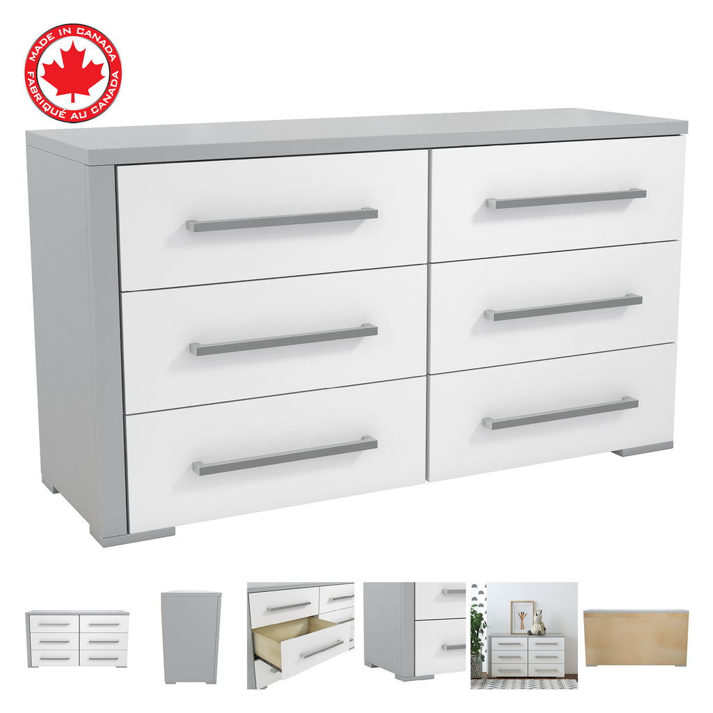 joanna 6-drawer small double dresser organization for home decoration, grey & white
