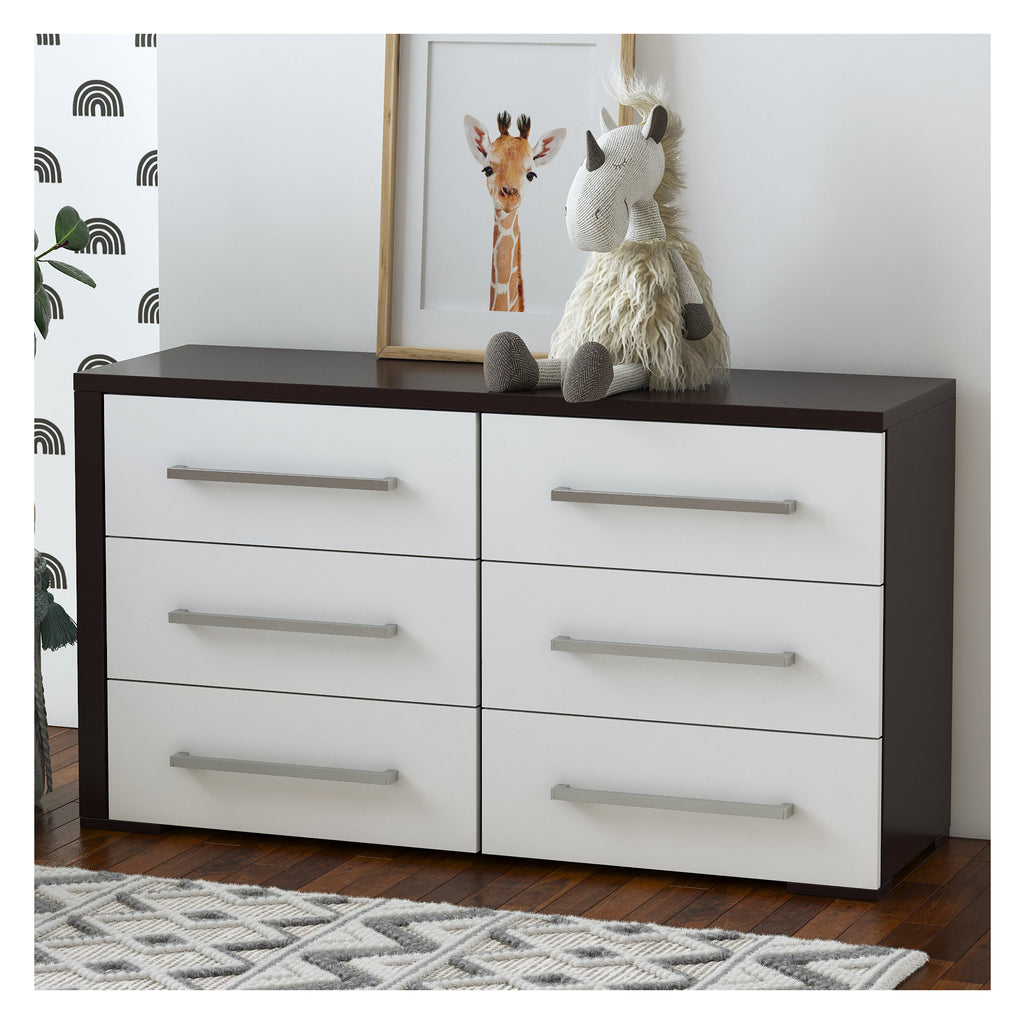 joanna 6-drawer small double dresser organization for home decoration, java & white