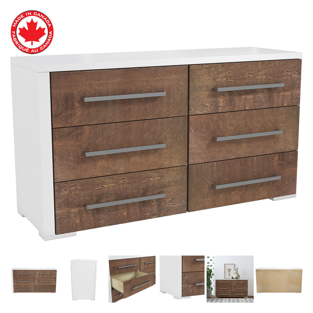 joanna 6-drawer small double dresser organization for home decoration, white & walnut