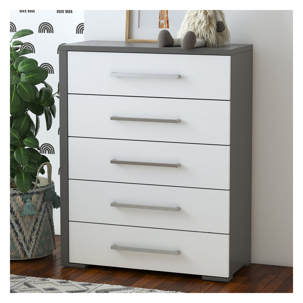 joanna 5 drawer chest office storage organization, dark grey & white