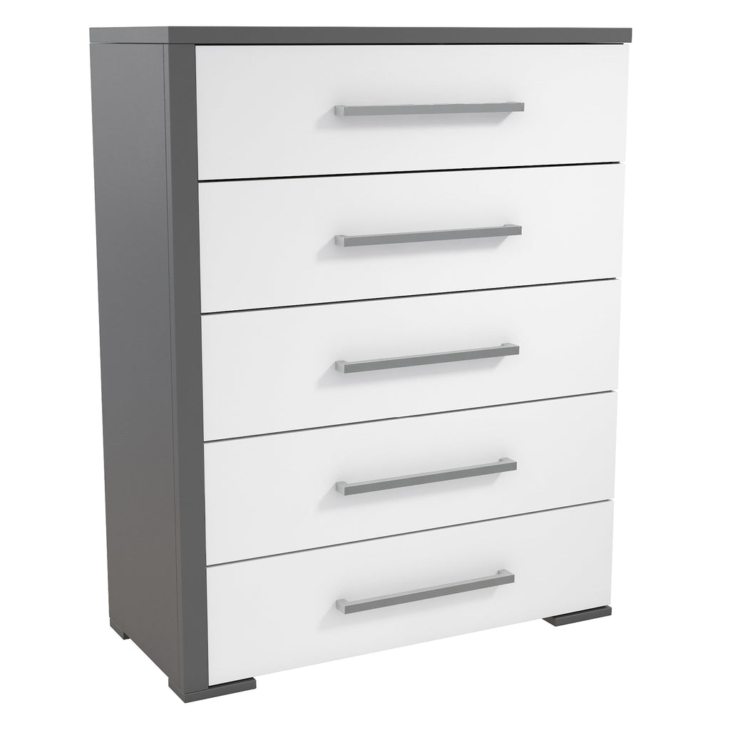 joanna 5 drawer chest office storage organization, dark grey & white