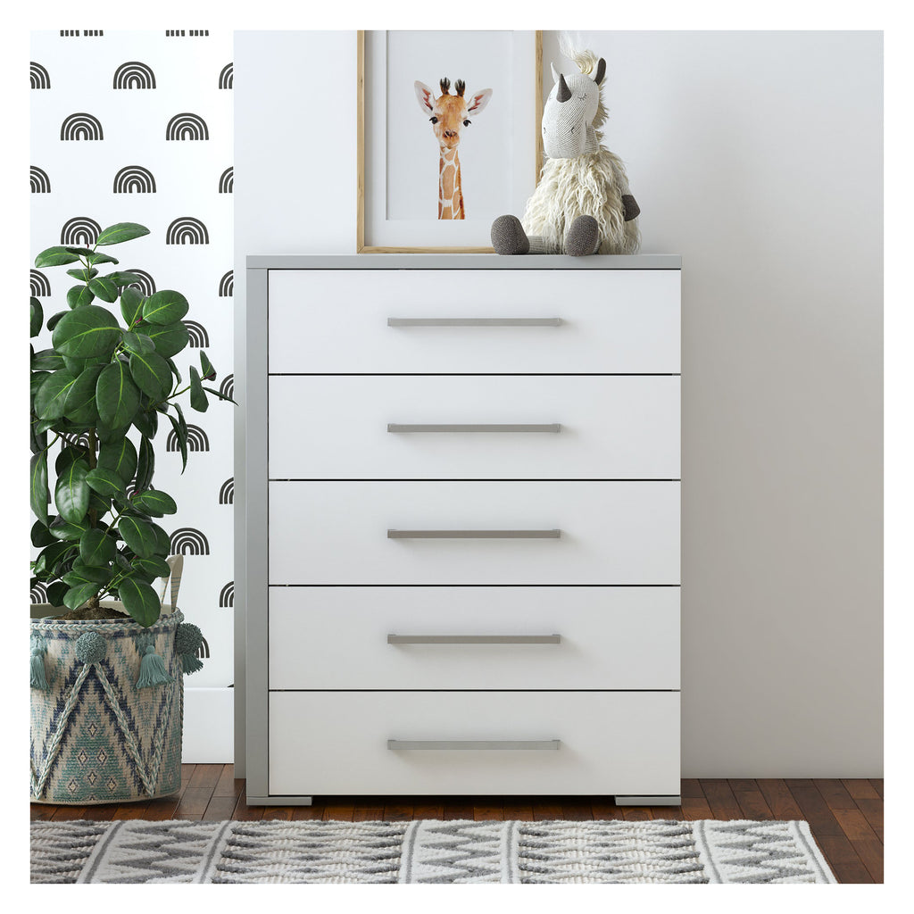 joanna 5 drawer chest office storage organization, grey & white