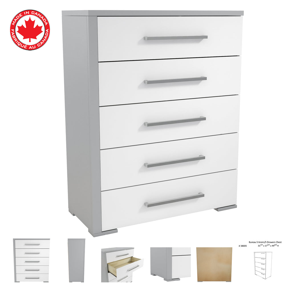 joanna 5 drawer chest office storage organization, grey & white