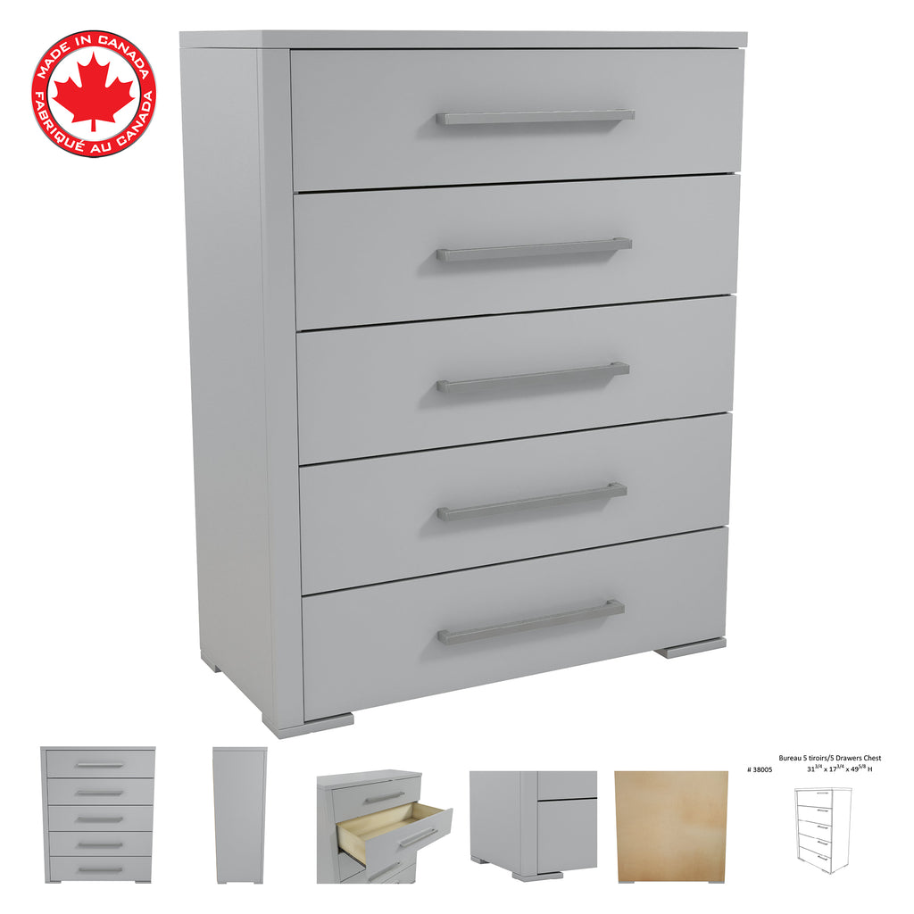 joanna 5 drawer chest office storage organization, light grey
