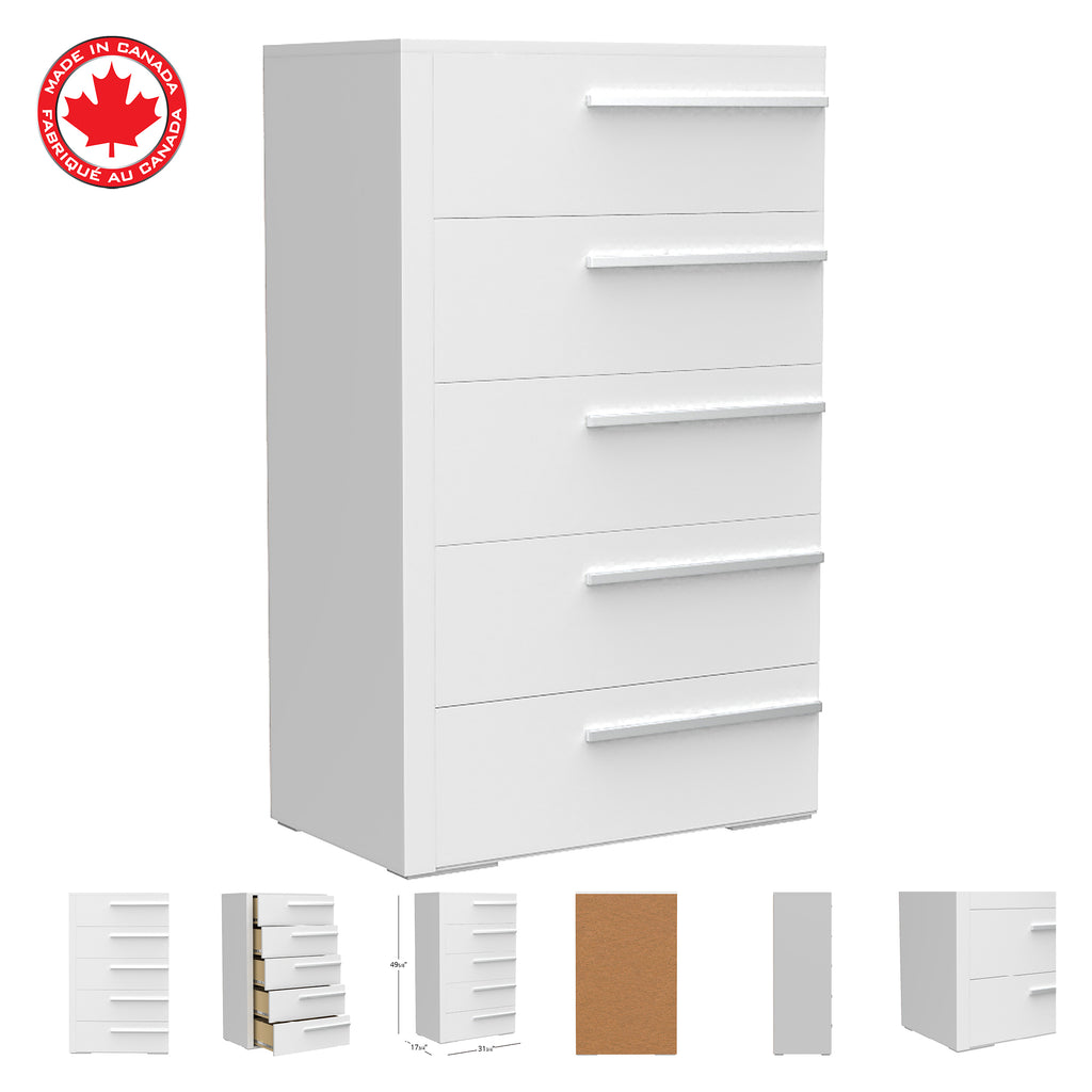 Bebelelo 5 Drawer Chest Office Storage Organization, for Home Decor, White