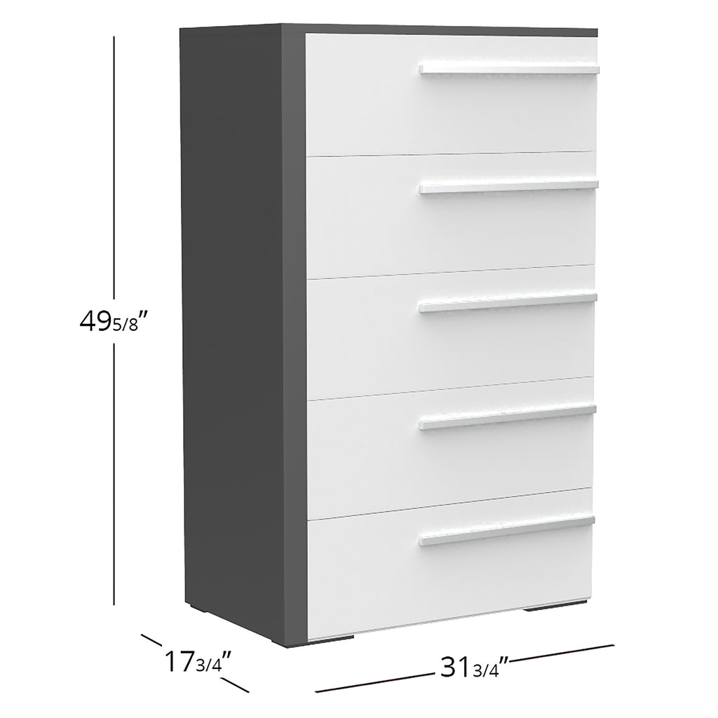 Bebelelo 5 Drawer Chest Office Storage Organization, for Home Decor, Dark Grey & White