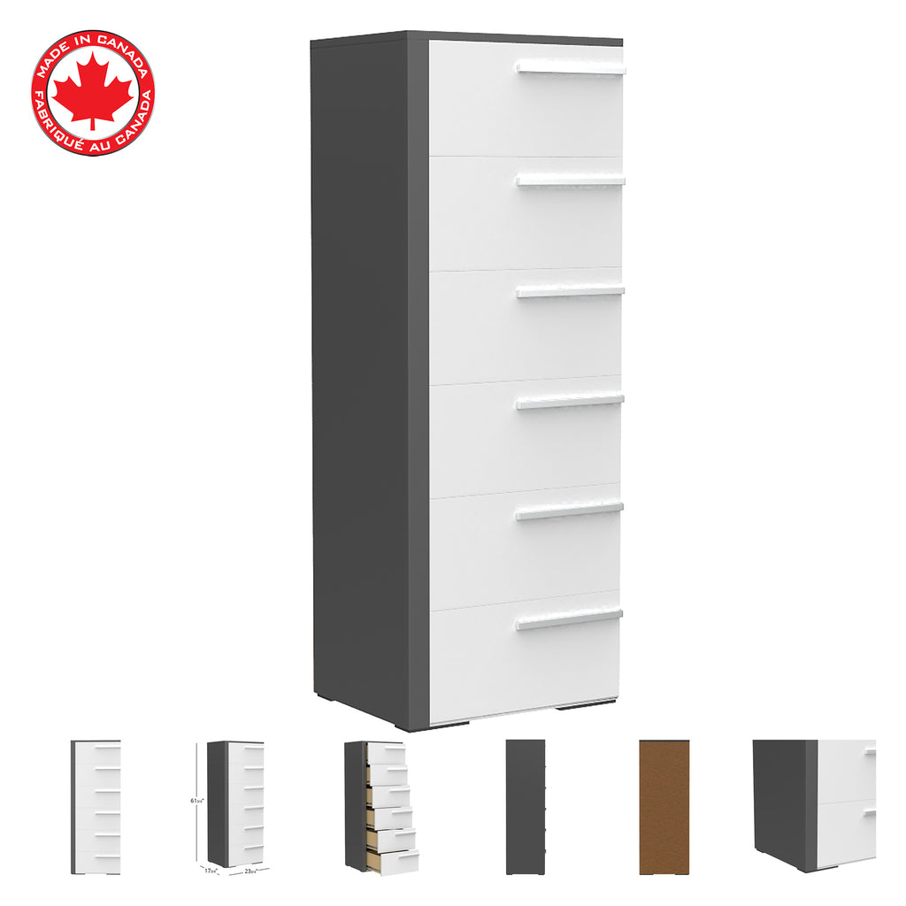 Bebelelo 6 Drawer Chest Office Storage Organization, Dark Grey & White