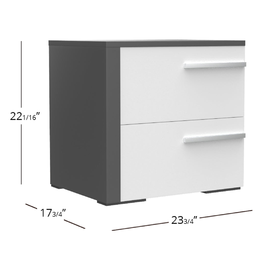 Bebelelo 2 Drawer Night Table Storage Home Decor, Dark Grey & White