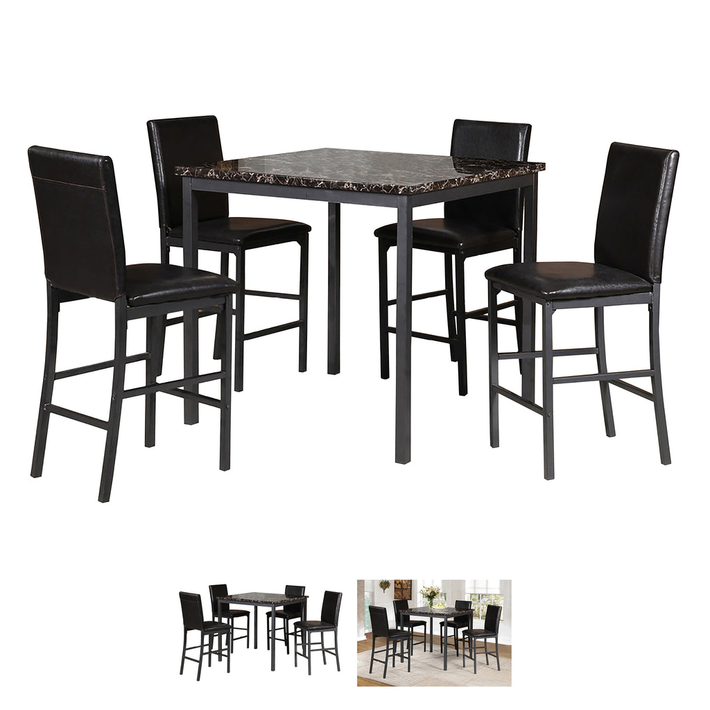 Bebelelo 5Pc Pub Set - Square Marble Table Top with 4 Chairs for Home Decor