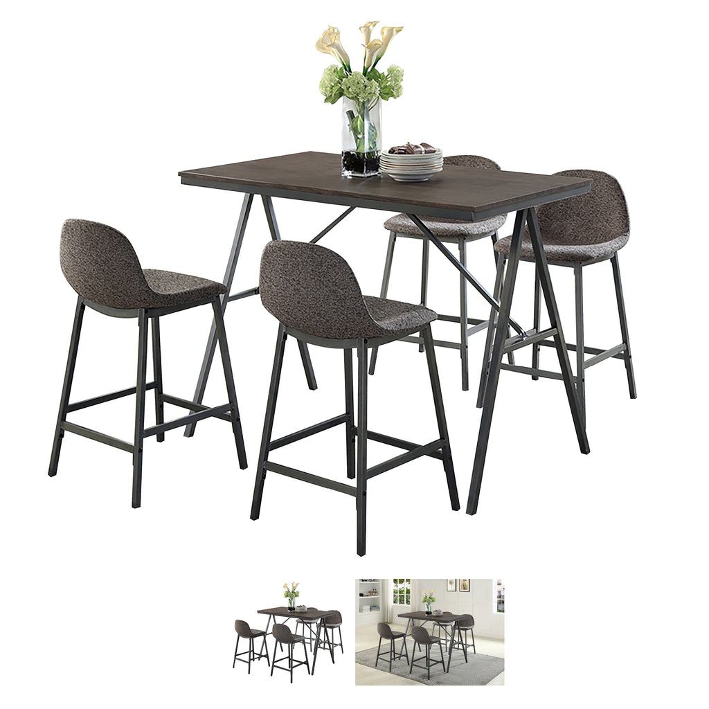 Bebelelo 5Pc Pub Set - Round Wood Table Top with 2 Brown Fabric Seat Chairs