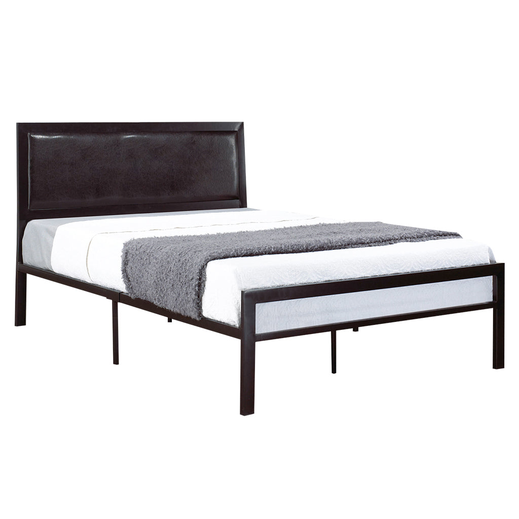 Bebelelo Alize Black Coated Metal Platform Queen Bed with Padded Headboard