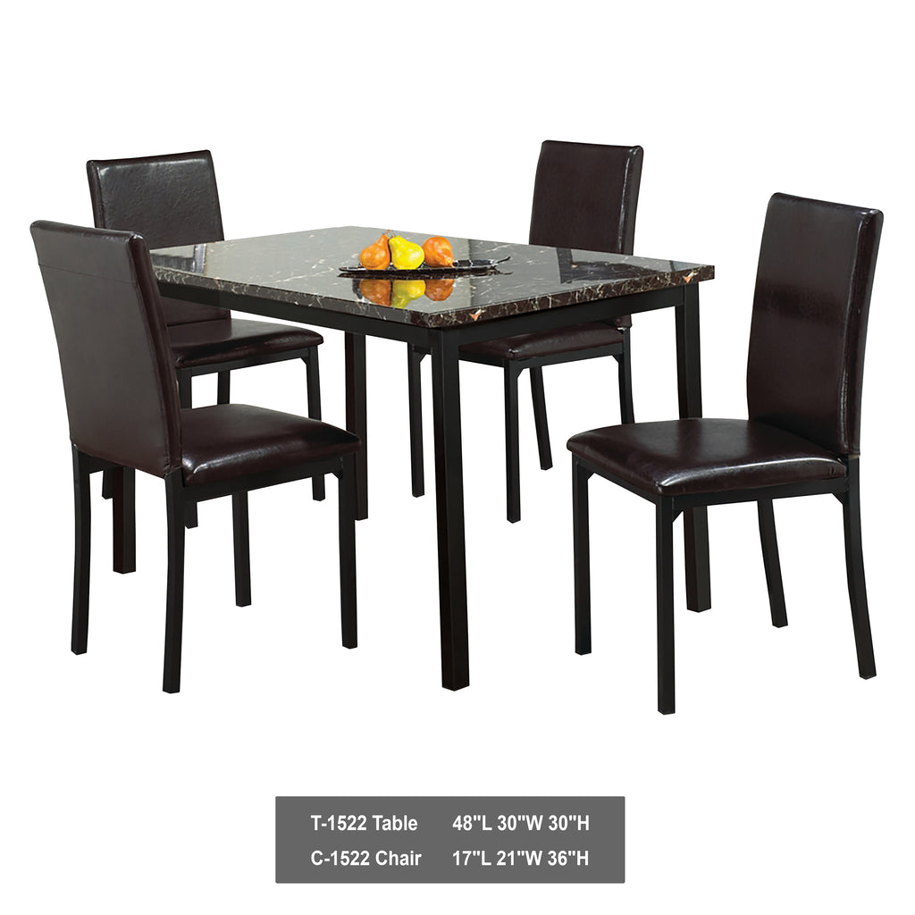 Bebelelo 5Pcs Dinette Set, Dark Brown Marble Table and Upholstered Seats