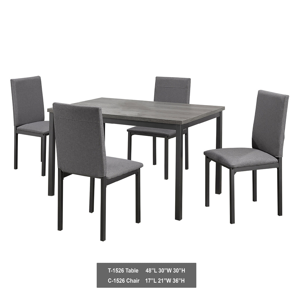 Bebelelo 5Pcs Dinette Set, Grey Wood Table and Cushion Chair, Silver Metal Legs