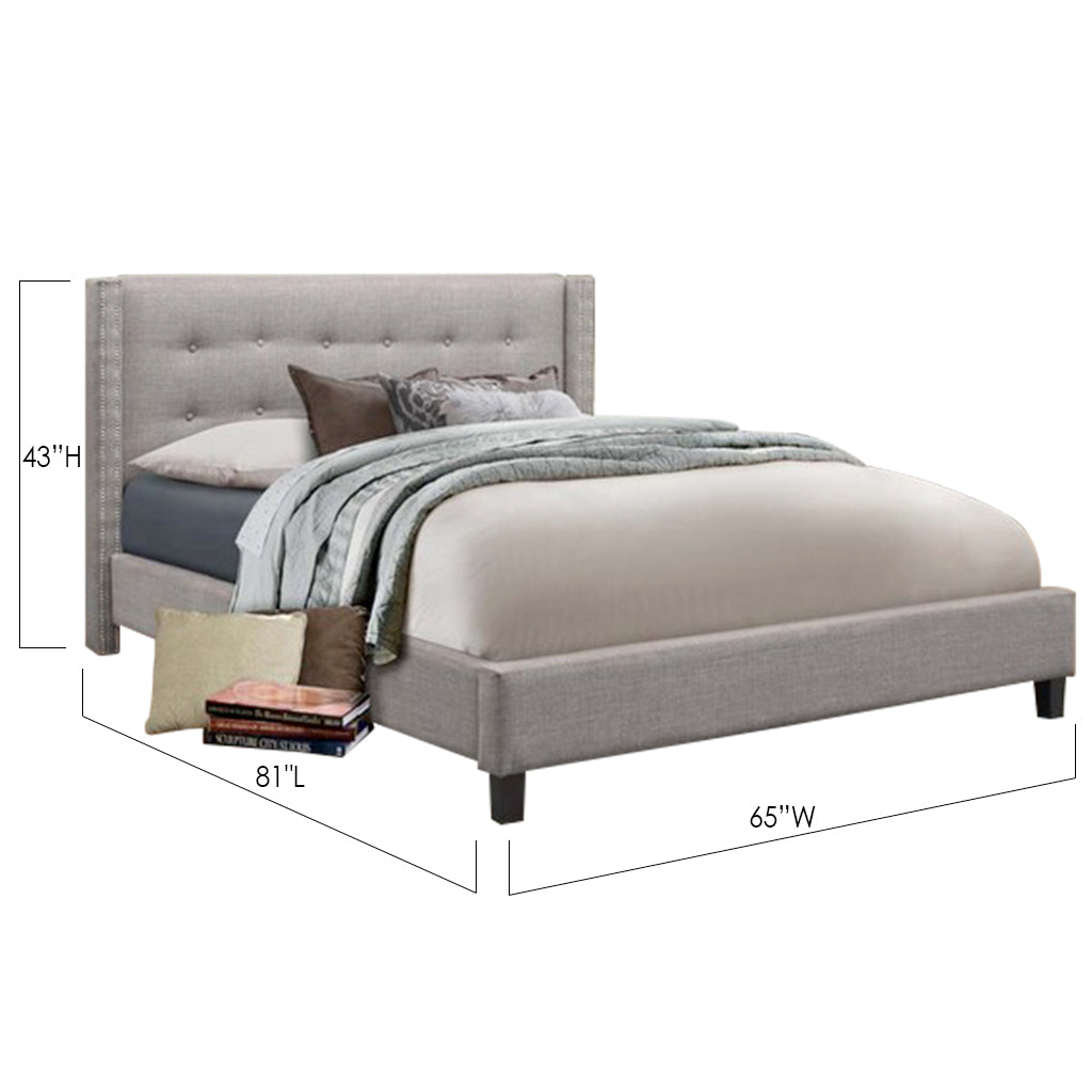 Bebelelo Grey Linen Platform Double Bed with Wood legs for Home Decor