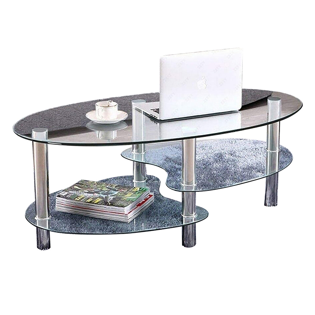 Bebelelo 8mm Modern Coffee Table with Chrome Legs Clear Glass Top