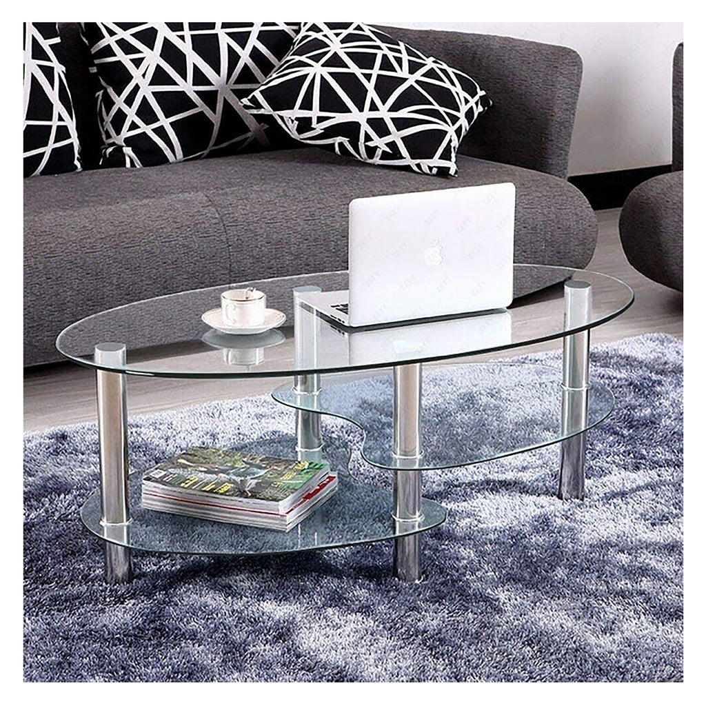 Bebelelo 8mm Modern Coffee Table with Chrome Legs Clear Glass Top