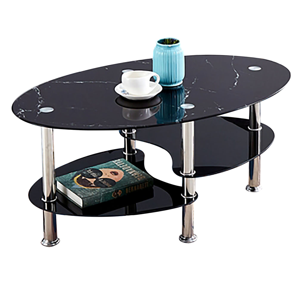 Bebelelo Marble Glass Coffee Table with Chrome Legs for Black