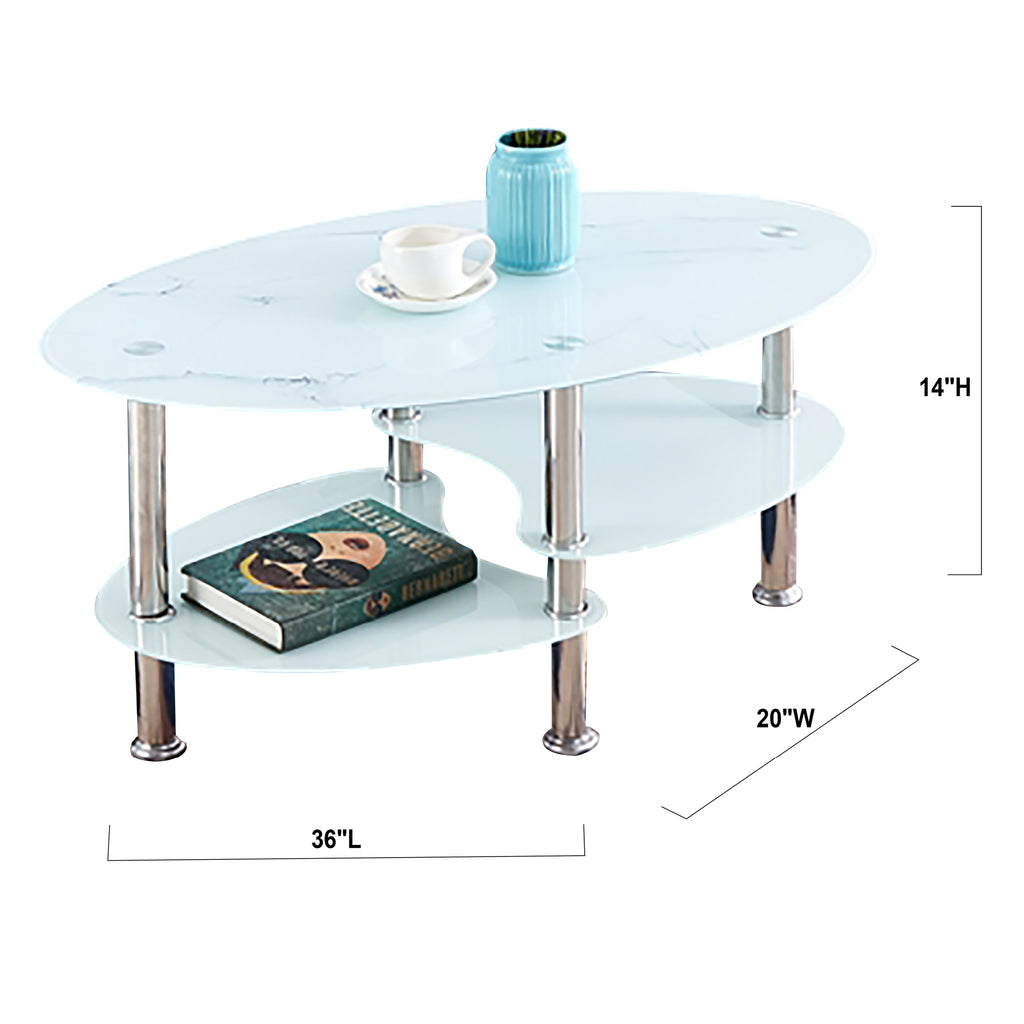 Bebelelo Marble Glass Coffee Table with Chrome Legs for White