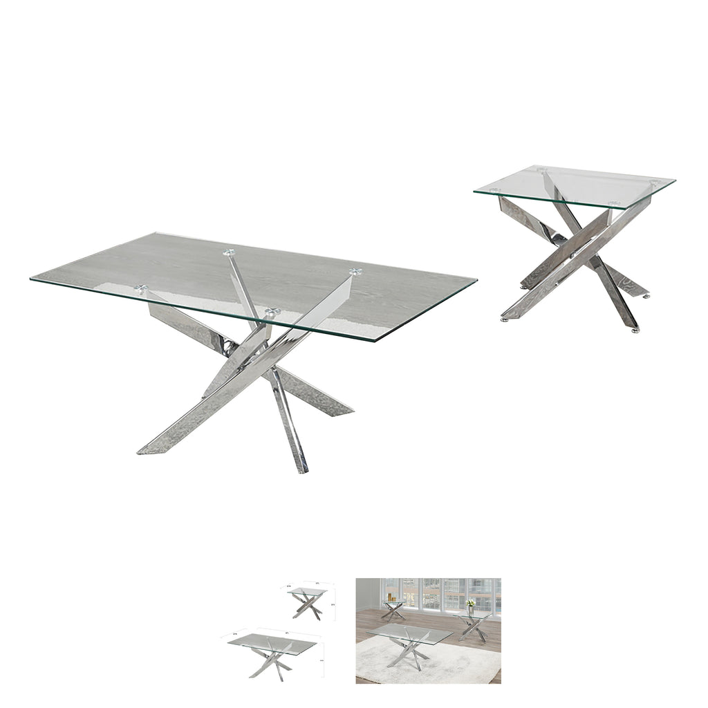 Bebelelo Coffee Table Set - Stainless Steel Legs with Glass Table Top Home Decor