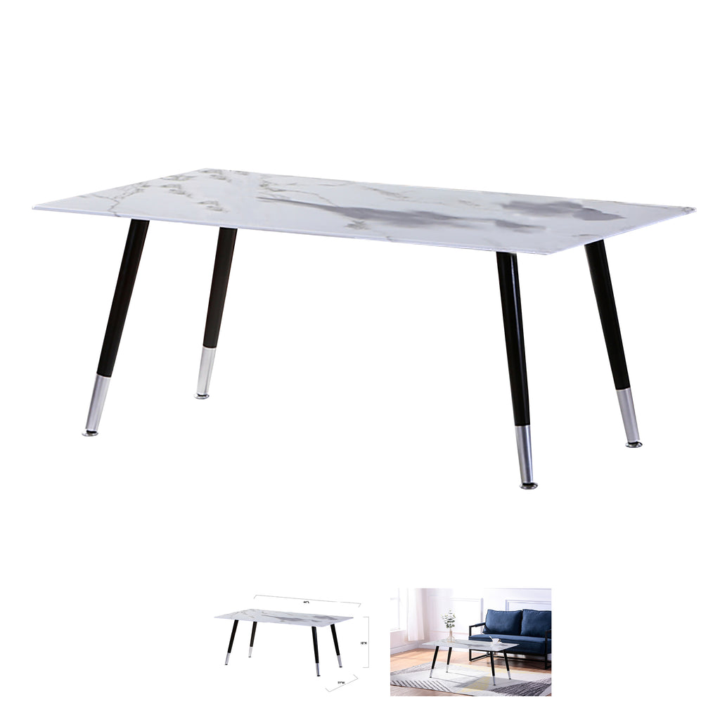 Bebelelo White Marble Glass Coffee Table with Chrome Legs for Black And Grey 
