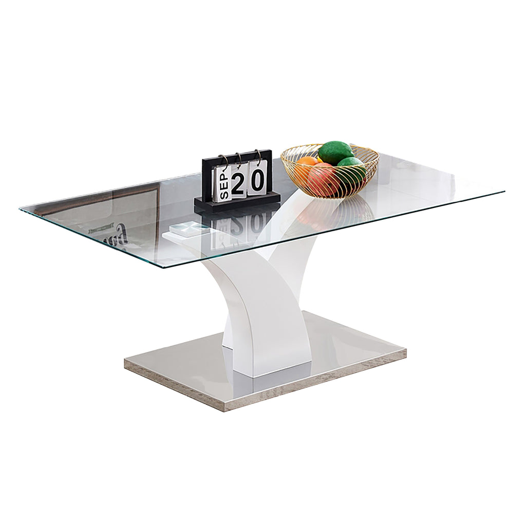 Bebelelo Coffee Table - White Leg Stainless Steel, Tempered Glass Top Home Decor