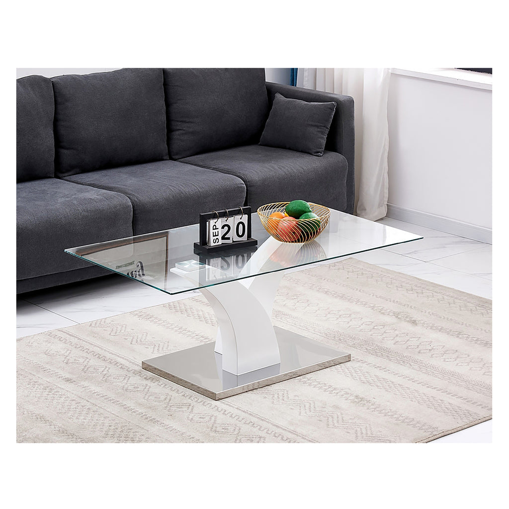 Bebelelo Coffee Table - White Leg Stainless Steel, Tempered Glass Top Home Decor