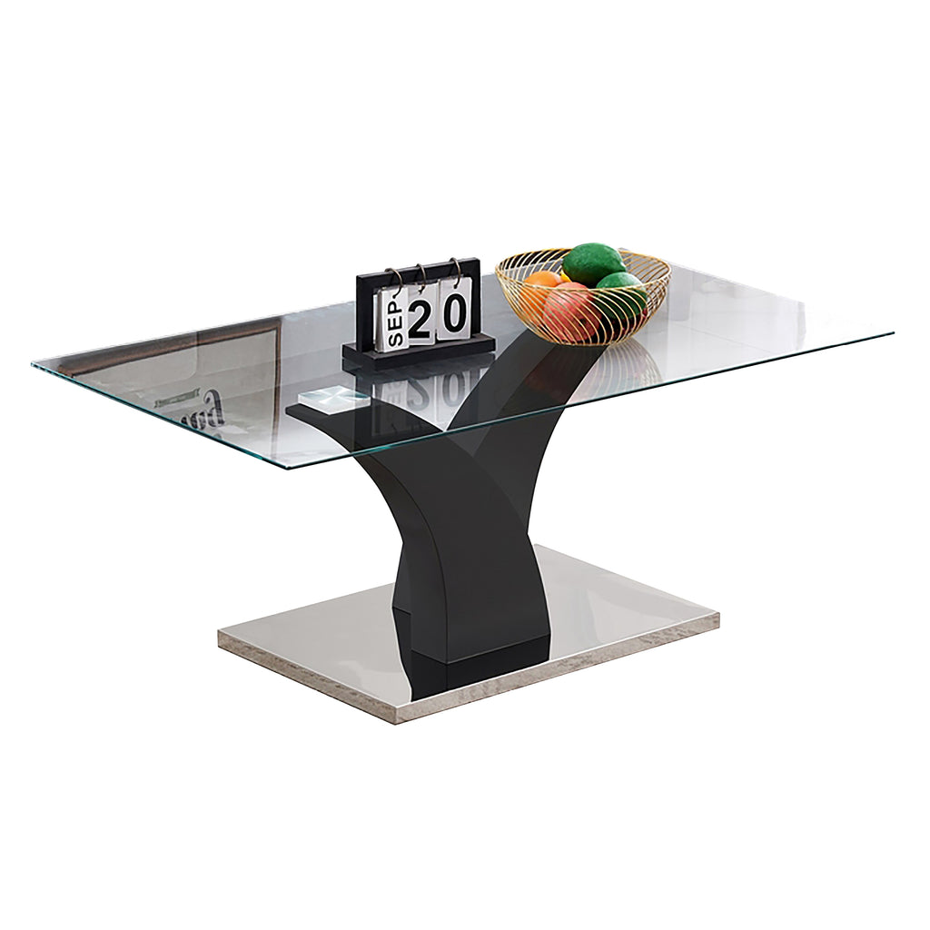 Bebelelo Coffee Table - Tempered Glass Top With Stainless Steel Base, Black Legs