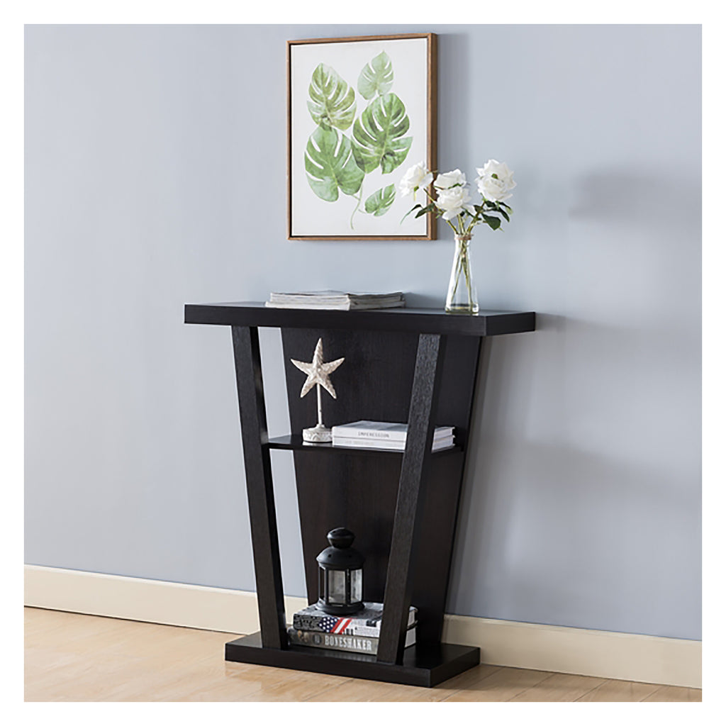 Bebelelo Espresso Console Table - 3 Tiers of Shelves with Wooden Base