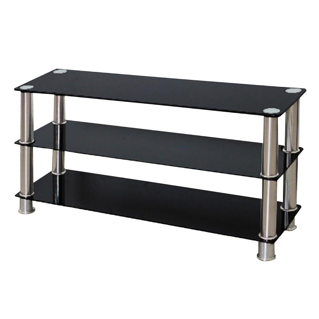 Bebelelo 51"L Modern Tv Stand with 3 Open Shelves, Black with Chrome Legs
