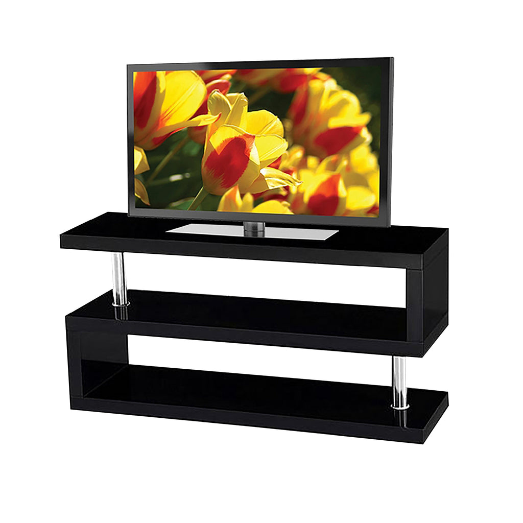 Bebelelo 60"L TV Stand with 2-Large Shelves, Black Tempered Glass with Chrome