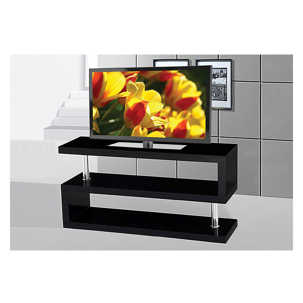 Bebelelo 60"L TV Stand with 2-Large Shelves, Black Tempered Glass with Chrome