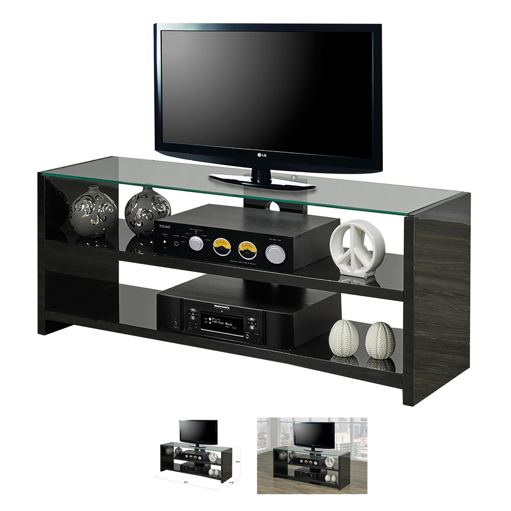 Bebelelo 48"L Modern TV Stand with 2-Storage Shelves, Black High Gloss