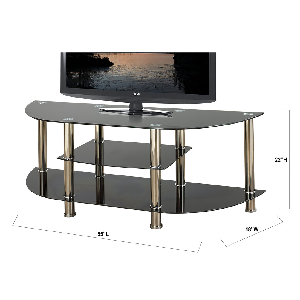 Bebelelo 55"L TV Stand with 2 Open Shelves, 8mm Black Tempered Glass