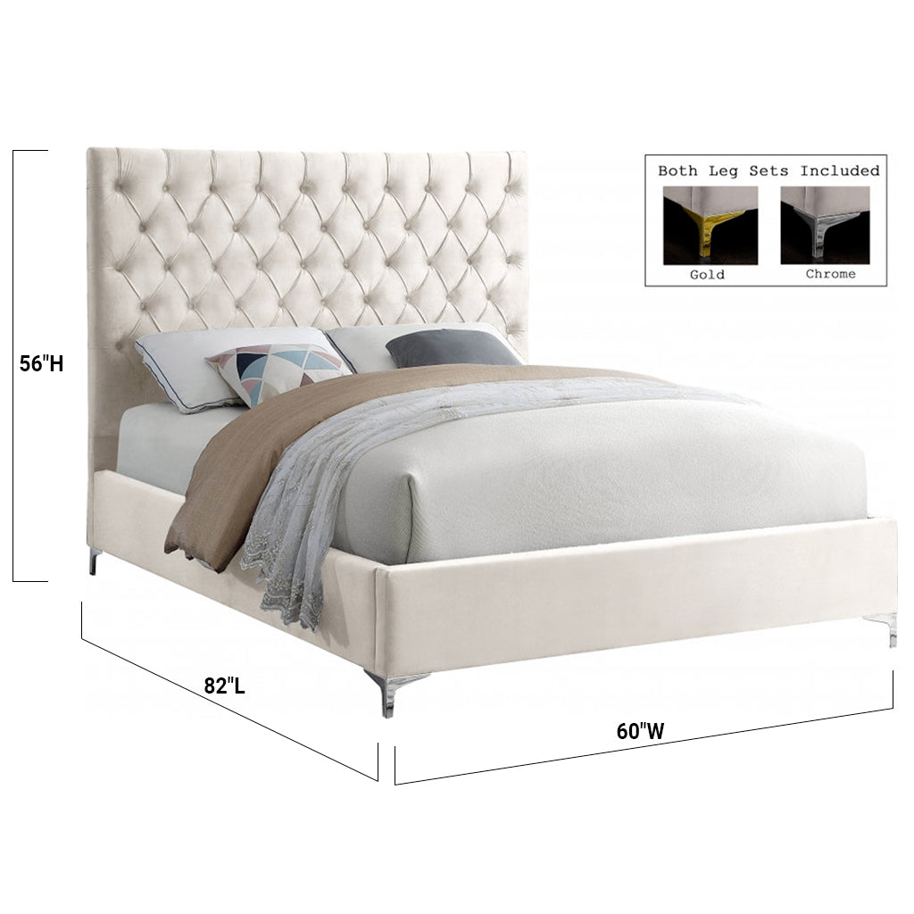 Bebelelo Louise Cream Velvet Platform Double Bed with Deep Button Tufting
