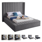 Bebelelo Arielle Grey Velvet Fabric King Bed with 3 Storage Benches - Bebelelo Arielle Grey Velvet Fabric King Bed with 3 Storage Benches