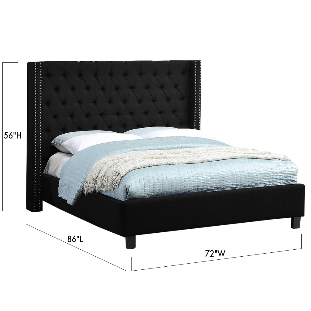 Bebelelo Elaine Black Wing Queen Bed with Button Tufting Nailhead Details