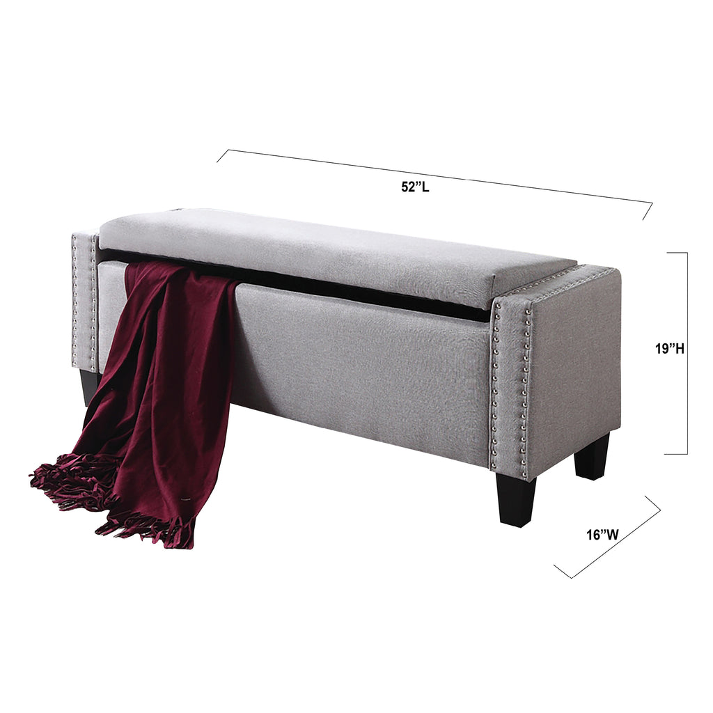 Bebelelo 52”L Storage Bench with Nail Heads Home Decor, Light Grey