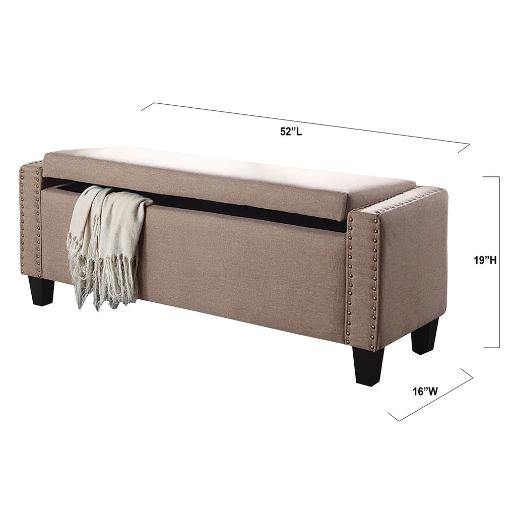 Bebelelo 52” L Storage Bench With Nail Heads Home Decor, Beige