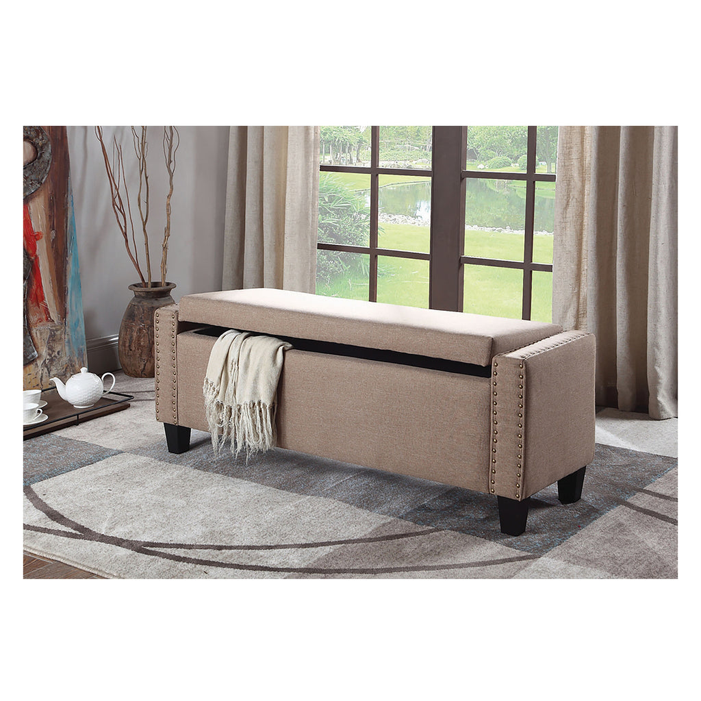Bebelelo 52” L Storage Bench With Nail Heads Home Decor, Beige