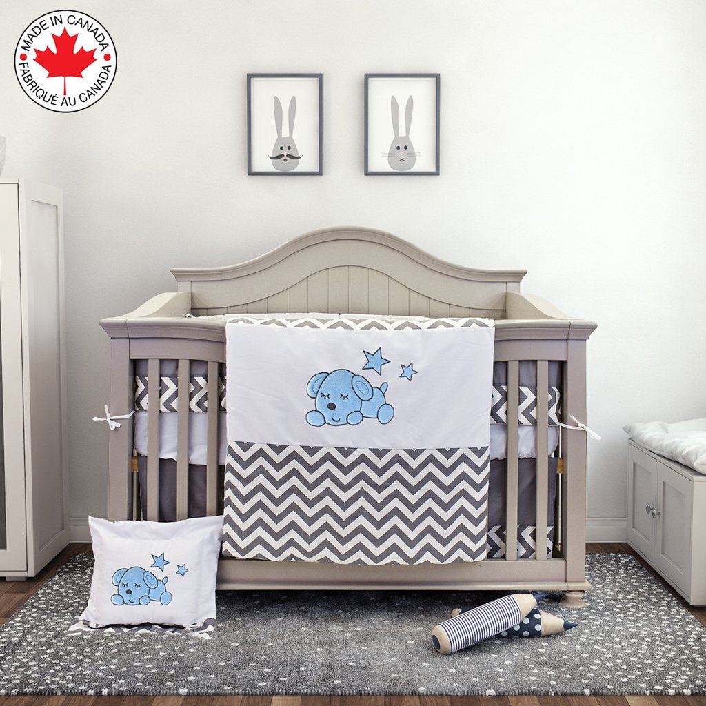 Baby bedding for 7 pieces - Zigzag and Blue Puppy - Willow # 710