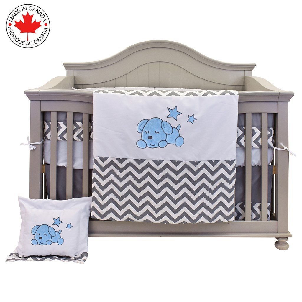 Baby bedding for 7 pieces - Zigzag and Blue Puppy - Willow # 710